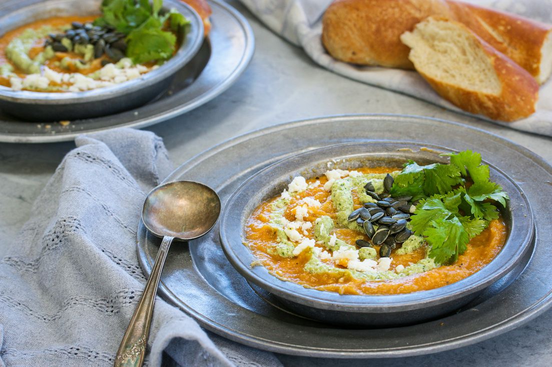 Smoked Butternut Squash Bisque with Poblano Cream