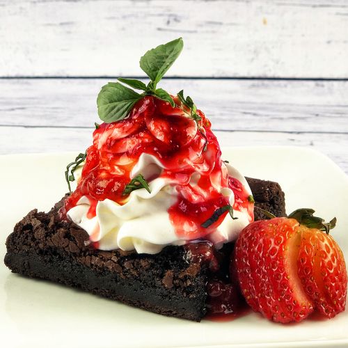 Smoked Brownies With Strawberry Reduction
